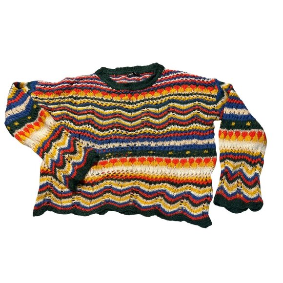 Shein Womens Colorful Loose Knit Sweater With Zigzag Pattern Size S - Picture 1 of 6